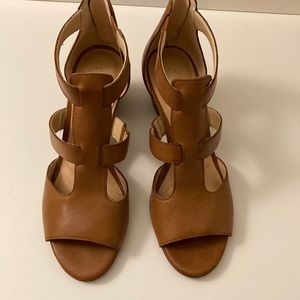 Clarks Block Heel Sandals in Cognac
